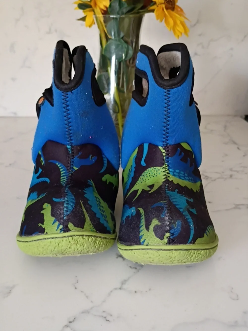 BOGS Kids Blue and Green Dinosaur Neoprene Winter Boots
